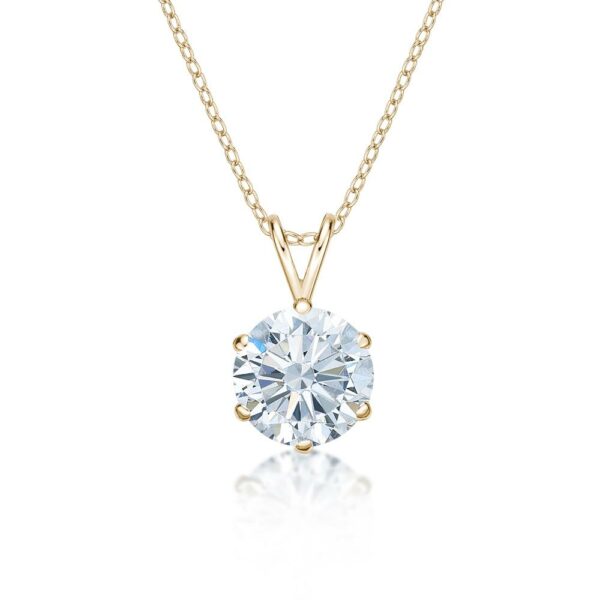 Round Brilliant solitaire pendant with 3 carat* diamond simulant in 10 carat yellow gold