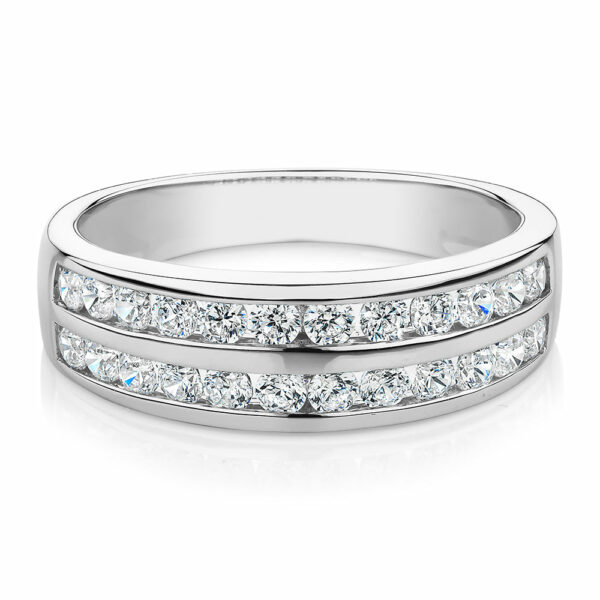 Dress ring with 0.72 carats* of diamond simulants in 10 carat white gold