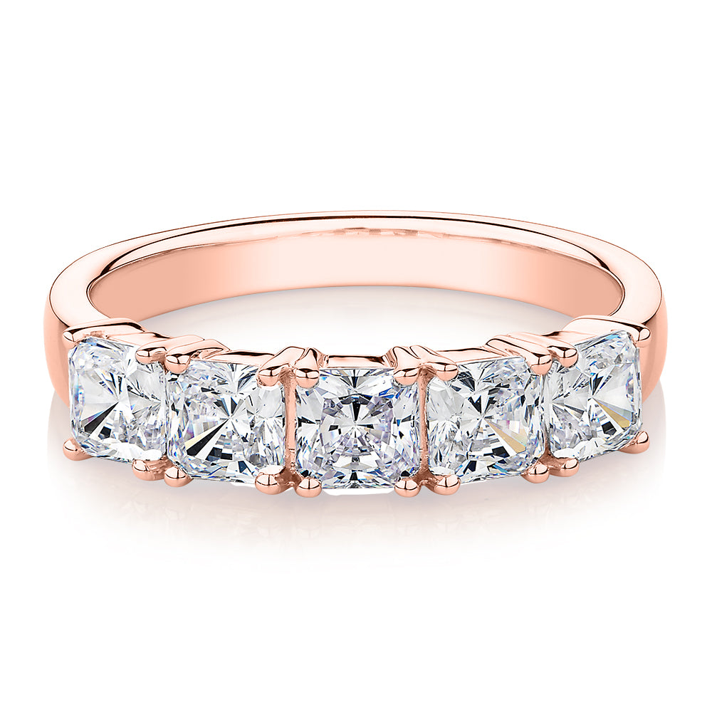 Dress ring with 1.95 carats* of diamond simulants in 10 carat rose gold