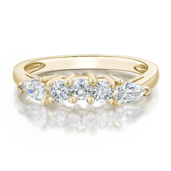 Curved wedding or eternity band with 0.83 carats* of diamond simulants in 14 carat yellow gold
