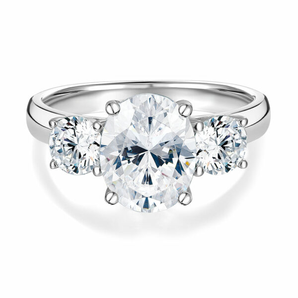 Three stone ring with 3.5 carats* of diamond simulants in 10 carat white gold