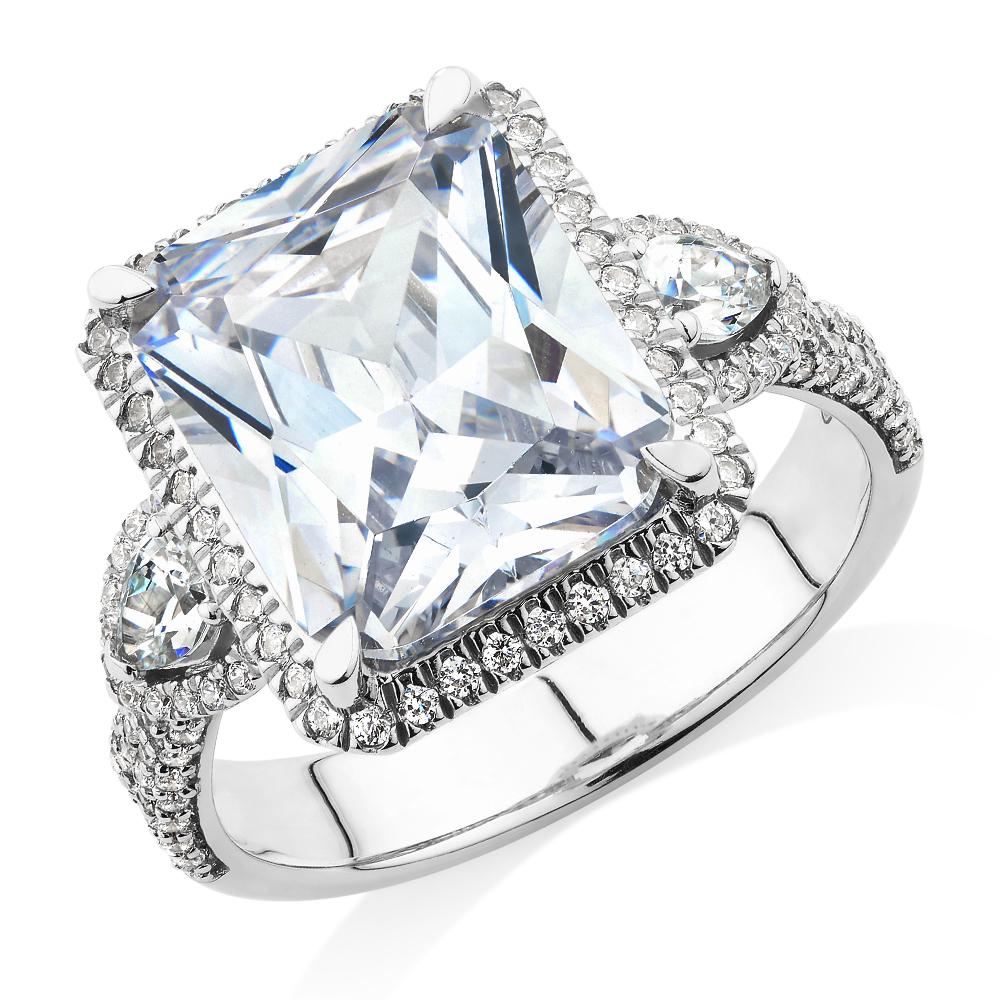 Dress ring with 6.93 carats* of diamond simulants in 10 carat white gold - Image 3