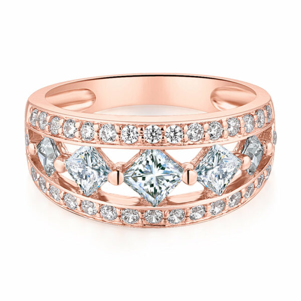 Princess Cut and Round Brilliant Dress ring with 1.71 carats* of diamond simulants in 10 carat rose gold