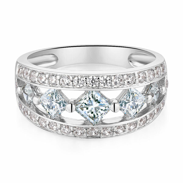 Princess Cut and Round Brilliant Dress ring with 1.71 carats* of diamond simulants in 10 carat white gold