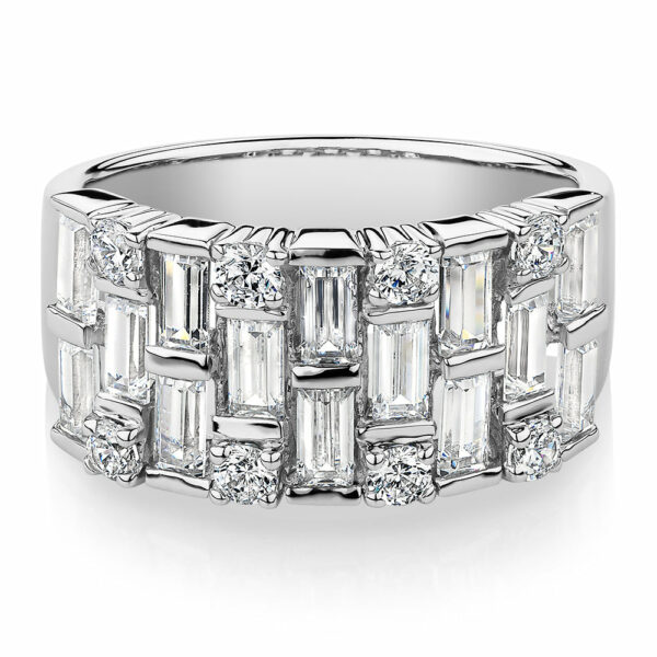 Dress ring with 2.44 carats* of diamond simulants in 10 carat white gold