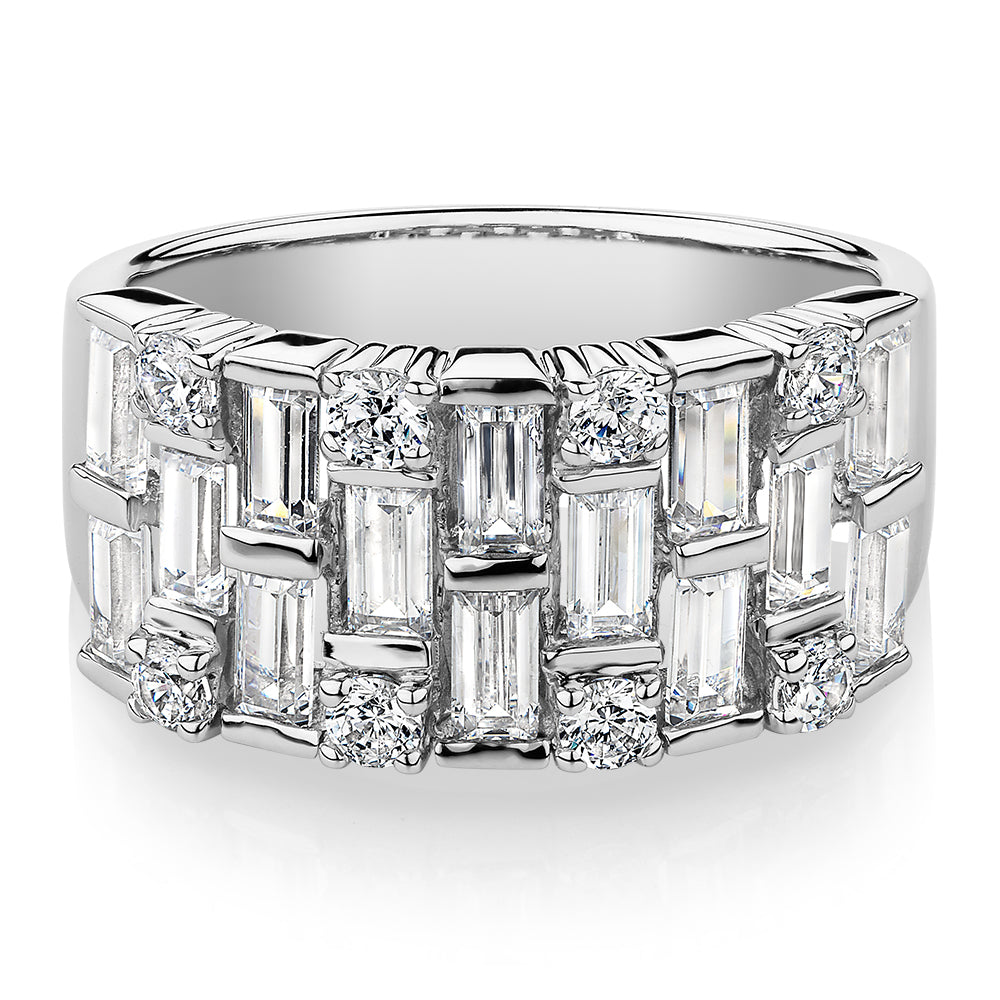 Dress ring with 2.44 carats* of diamond simulants in 10 carat white gold