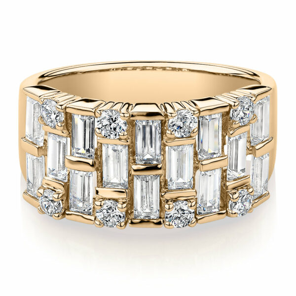 Dress ring with 2.44 carats* of diamond simulants in 10 carat yellow gold
