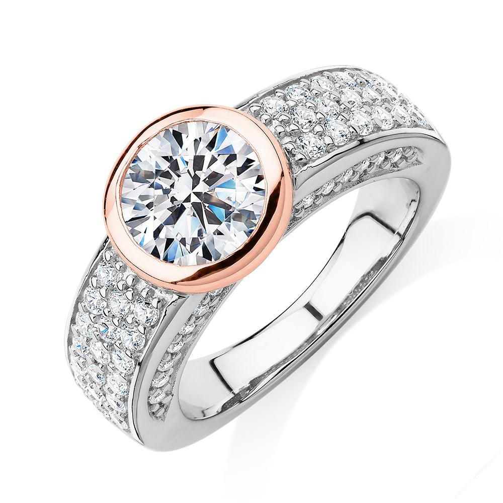 Synergy dress ring with 2.36 carats* of diamond simulants in 10 carat rose gold and sterling silver - Image 2
