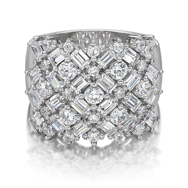 Dress ring with 3.59 carats* of diamond simulants in 10 carat white gold