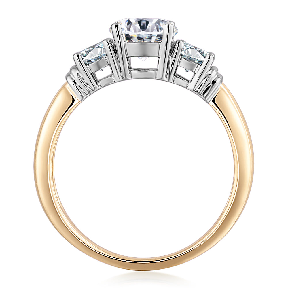 Three stone ring with 1.53 carats* of diamond simulants in 14 carat yellow and white gold - Image 3