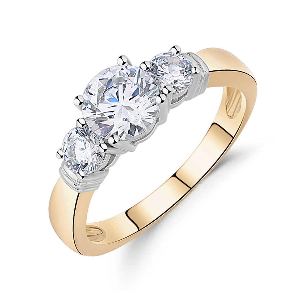 Three stone ring with 1.53 carats* of diamond simulants in 14 carat yellow and white gold - Image 4