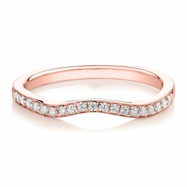 Round Brilliant curved wedding or eternity band in 14 carat rose gold