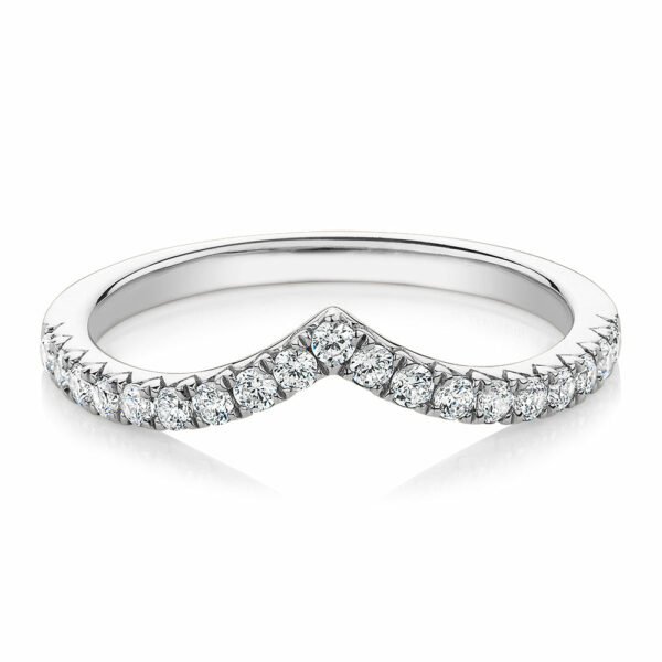 Round Brilliant curved wedding or eternity band with 0.57 carats* of diamond simulants in 10 carat white gold
