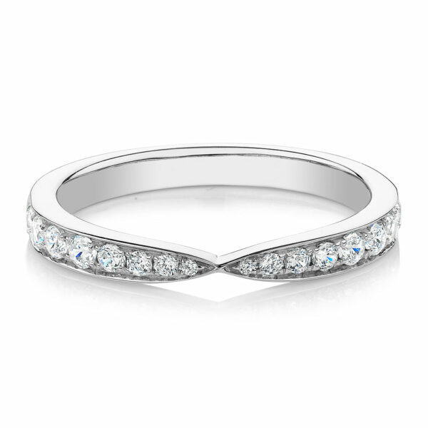 Round Brilliant wedding or eternity band with 0.75 carats* of diamond simulants in 10 carat white gold