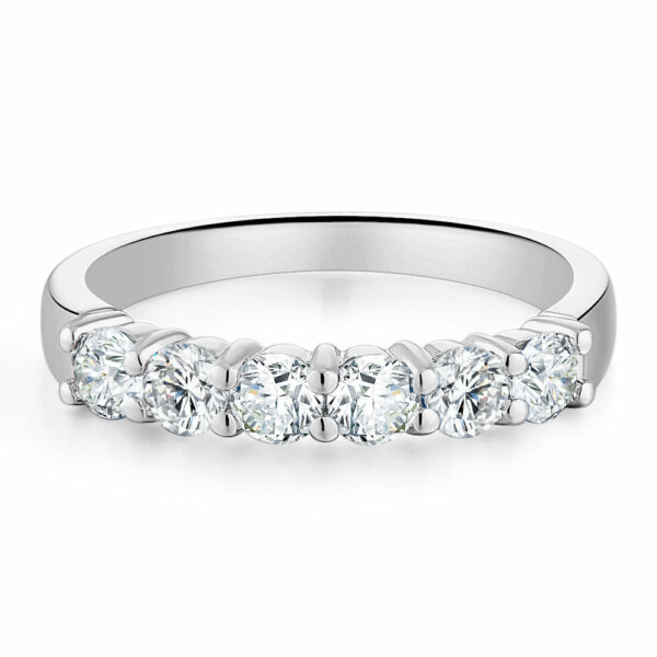Wedding or eternity band with 0.84 carats* of diamond simulants in 14 carat white gold