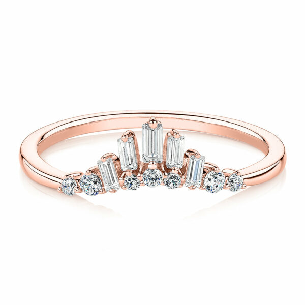 Baguette curved wedding or eternity band with 0.35 carats* of diamond simulants in 10 carat rose gold