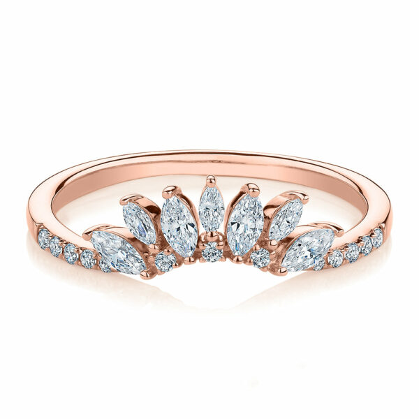 Marquise curved wedding or eternity band with 0.56 carats* of diamond simulants in 10 carat rose gold