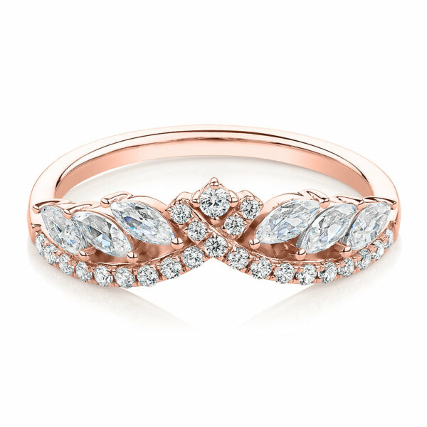 Marquise curved wedding or eternity band with 0.76 carats* of diamond simulants in 10 carat rose gold