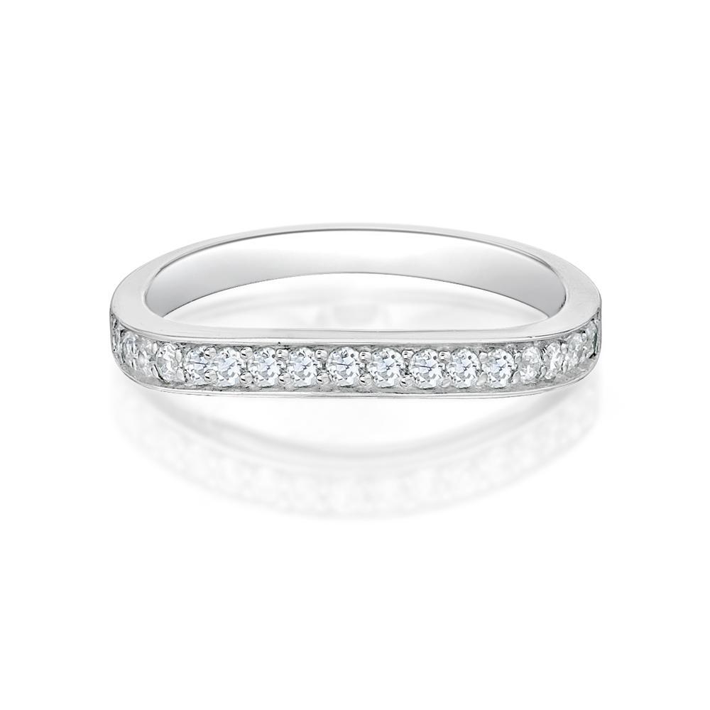Curved wedding or eternity band with 0.25 carats* of diamond simulants in 14 carat white gold