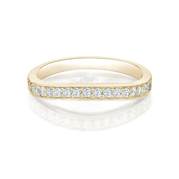 Curved wedding or eternity band with 0.25 carats* of diamond simulants in 14 carat yellow gold