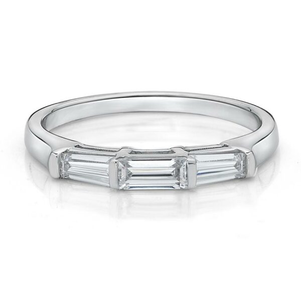 Wedding or eternity band with 0.66 carats* of diamond simulants in 14 carat white gold