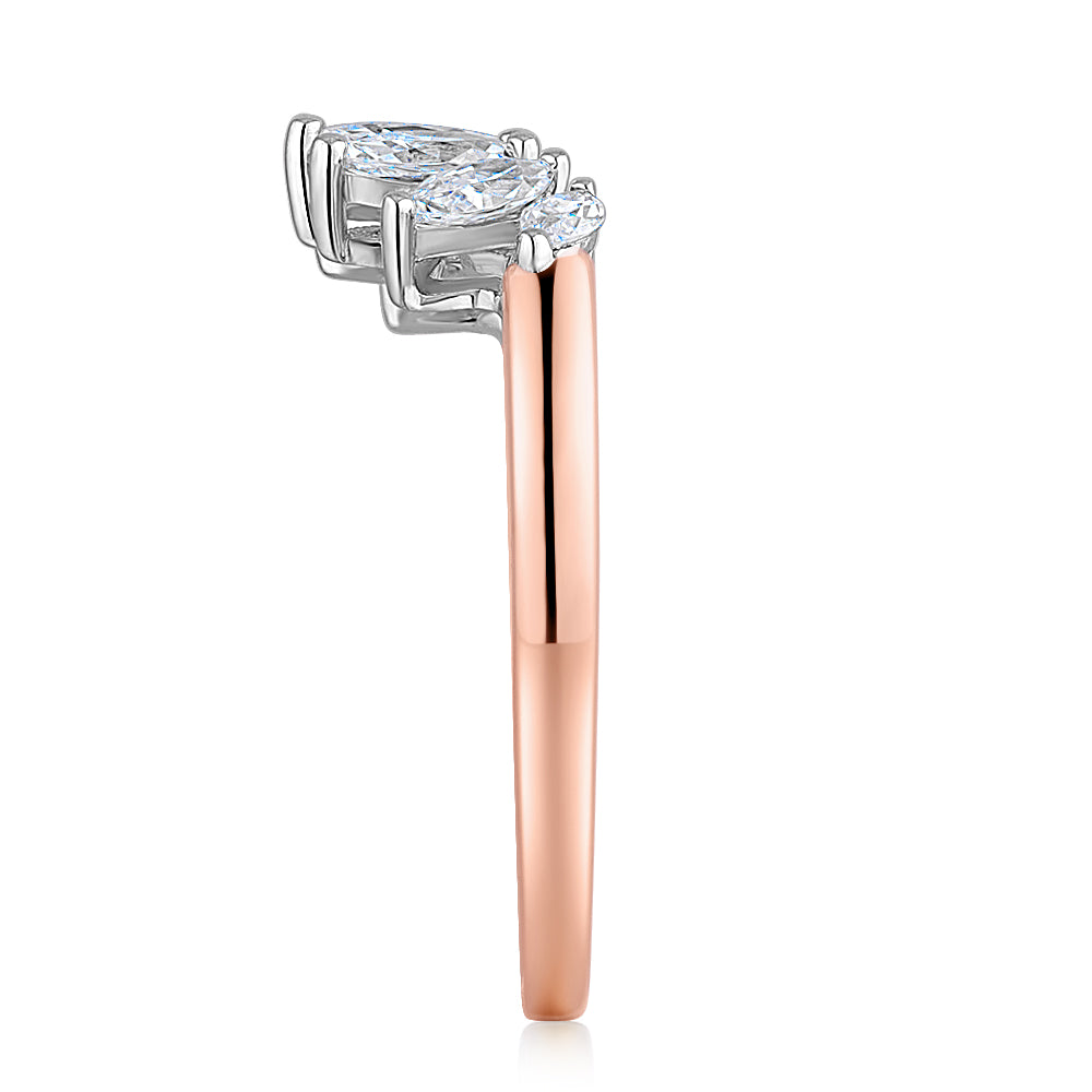 Curved wedding or eternity band with 0.48 carats* of diamond simulants in 14 carat rose and white gold - Image 2