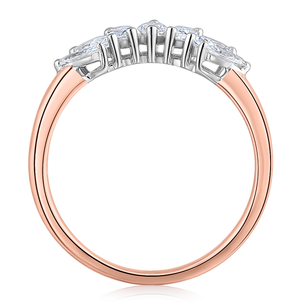 Curved wedding or eternity band with 0.48 carats* of diamond simulants in 14 carat rose and white gold - Image 3