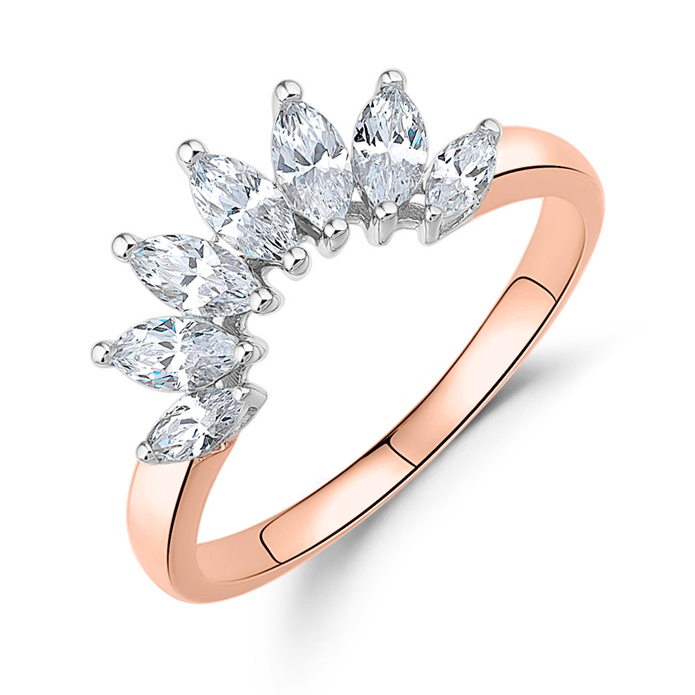 Curved wedding or eternity band with 0.48 carats* of diamond simulants in 14 carat rose and white gold - Image 4