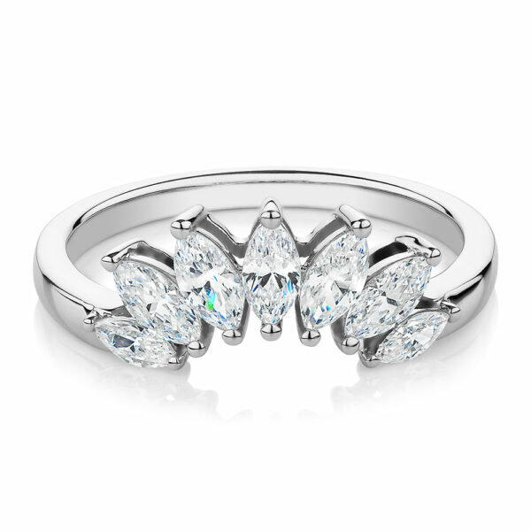 Curved wedding or eternity band with 0.48 carats* of diamond simulants in 14 carat white gold