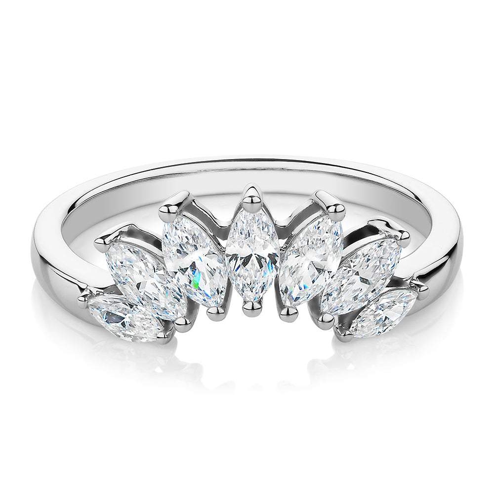 Curved wedding or eternity band with 0.48 carats* of diamond simulants in 14 carat white gold