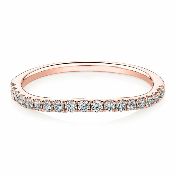 Curved wedding or eternity band with 0.25 carats* of diamond simulants in 10 carat rose gold