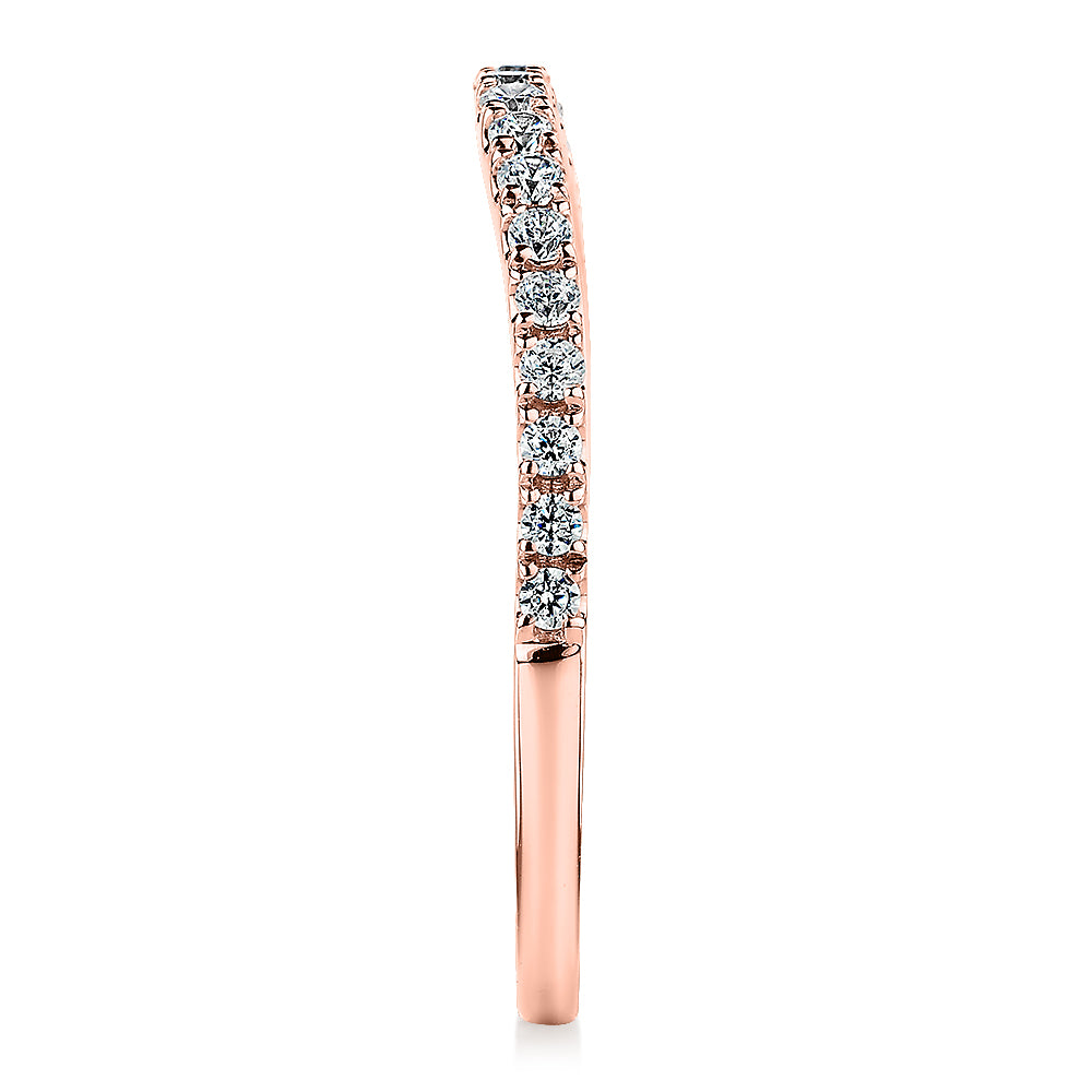 Curved wedding or eternity band with 0.25 carats* of diamond simulants in 10 carat rose gold - Image 2