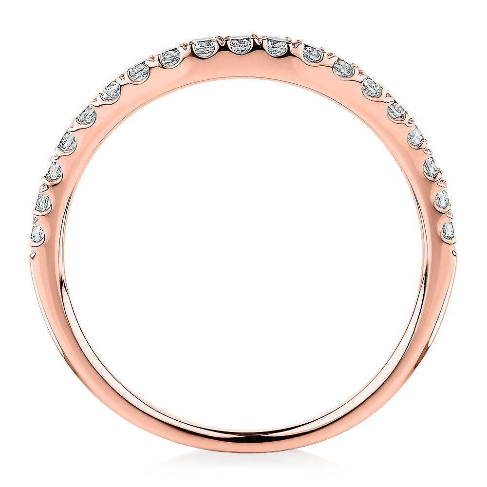 Curved wedding or eternity band with 0.25 carats* of diamond simulants in 10 carat rose gold - Image 3