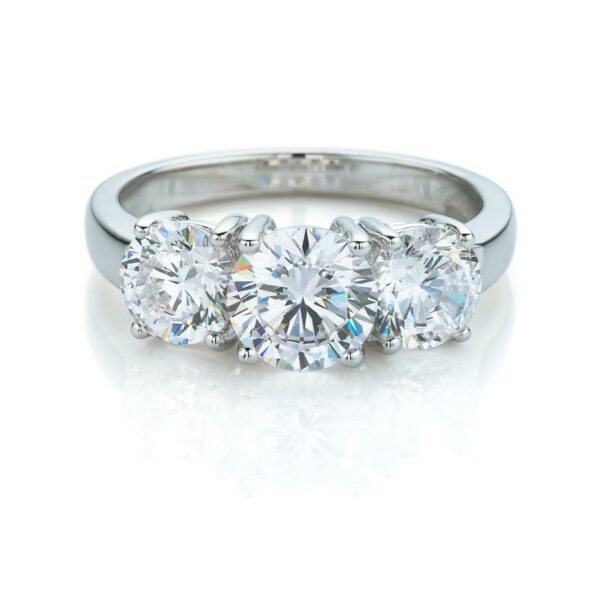 Three stone ring with 2 carats* of diamond simulants in 10 carat white gold