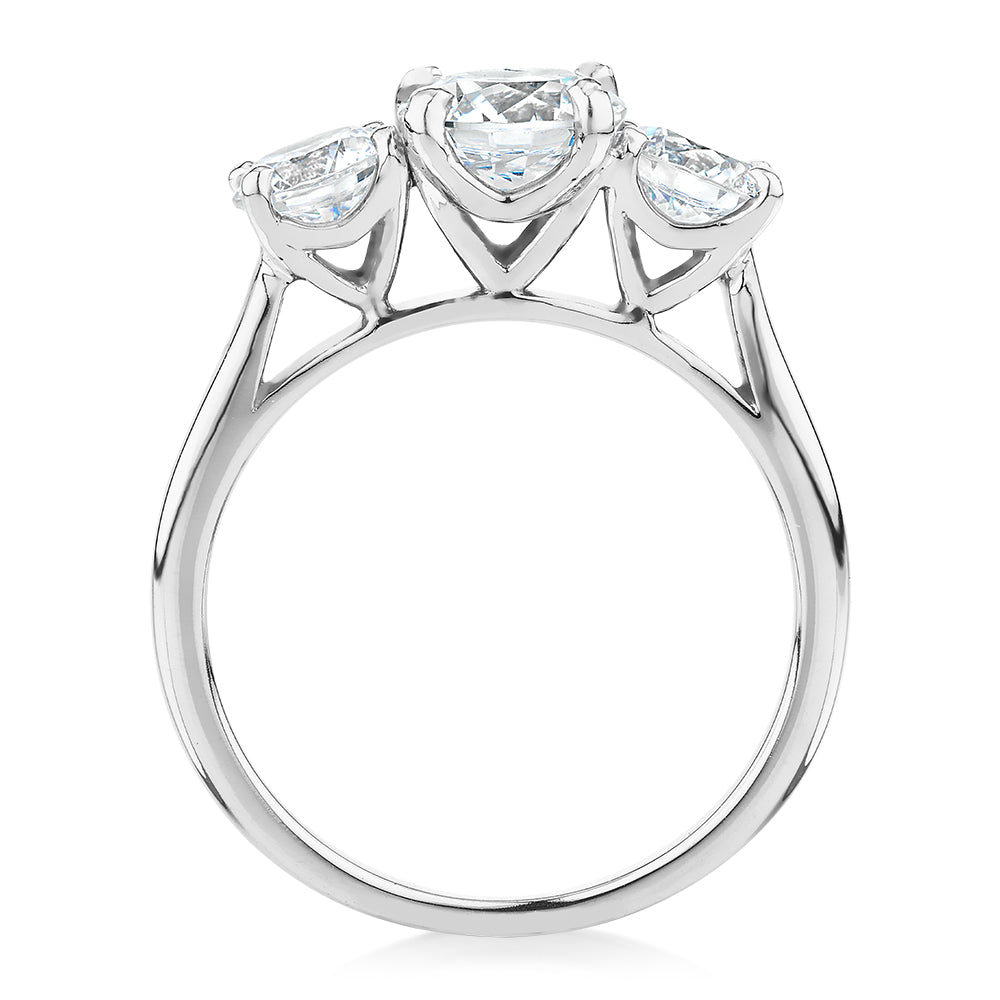 Three stone ring with 2 carats* of diamond simulants in 10 carat white gold - Image 3