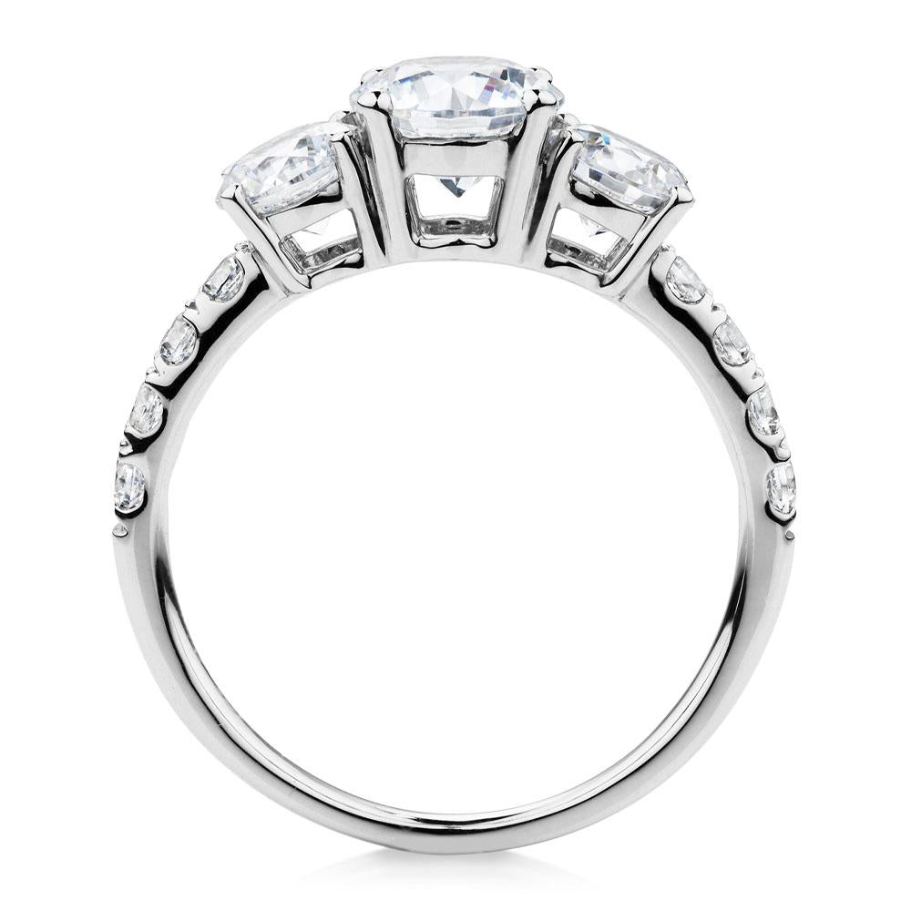 Three stone ring with 2.19 carats* of diamond simulants in 10 carat white gold - Image 3