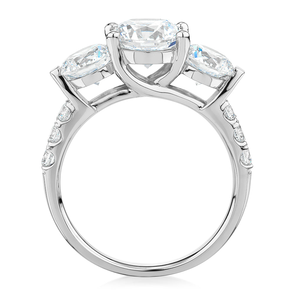 Three stone ring with 3.59 carats* of diamond simulants in 10 carat white gold - Image 3
