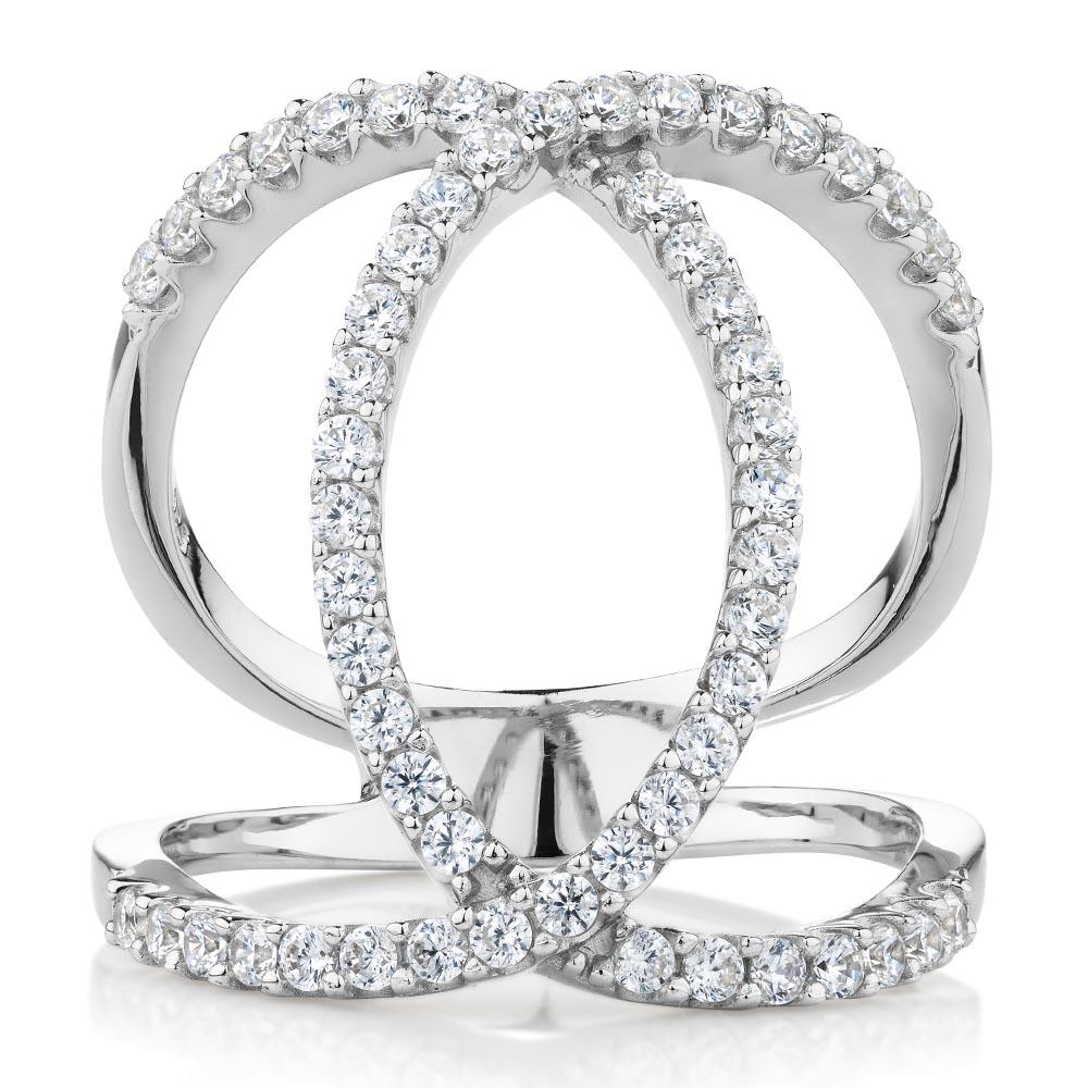 Dress ring with 0.84 carats* of diamond simulants in sterling silver