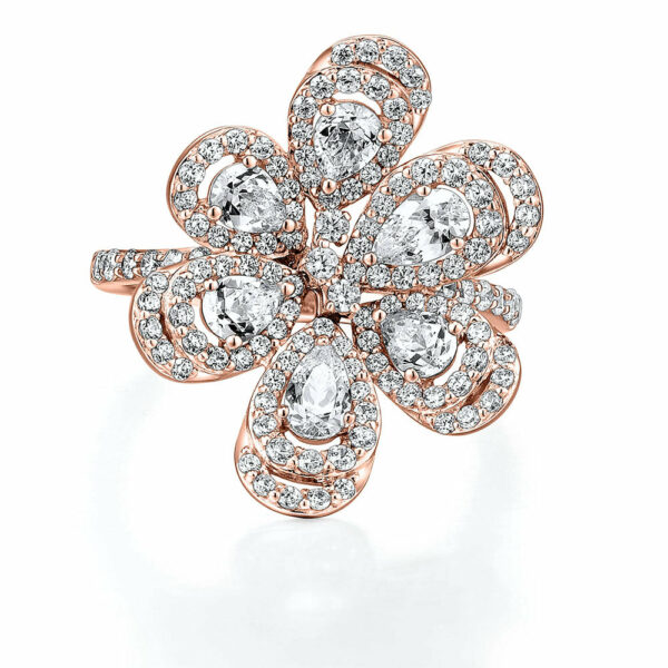 Dress ring with 2.11 carats* of diamond simulants in 10 carat rose gold
