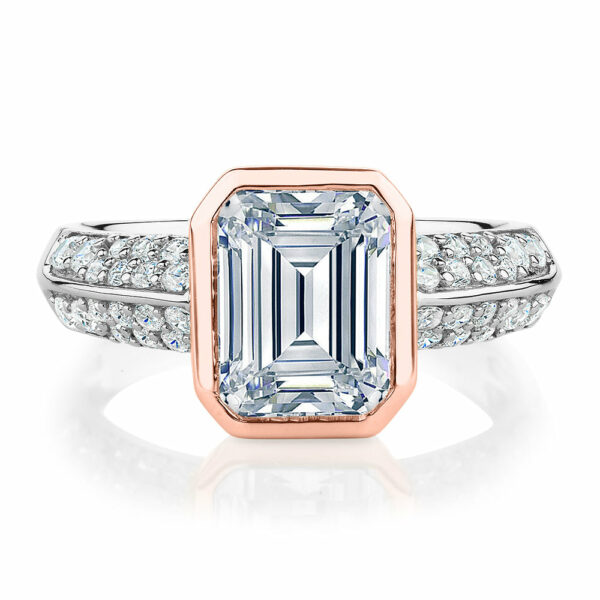 Synergy dress ring with 3 carats* of diamond simulants in 10 carat rose gold and sterling silver
