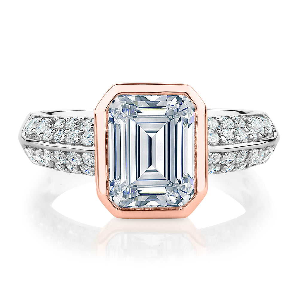Synergy dress ring with 3 carats* of diamond simulants in 10 carat rose gold and sterling silver