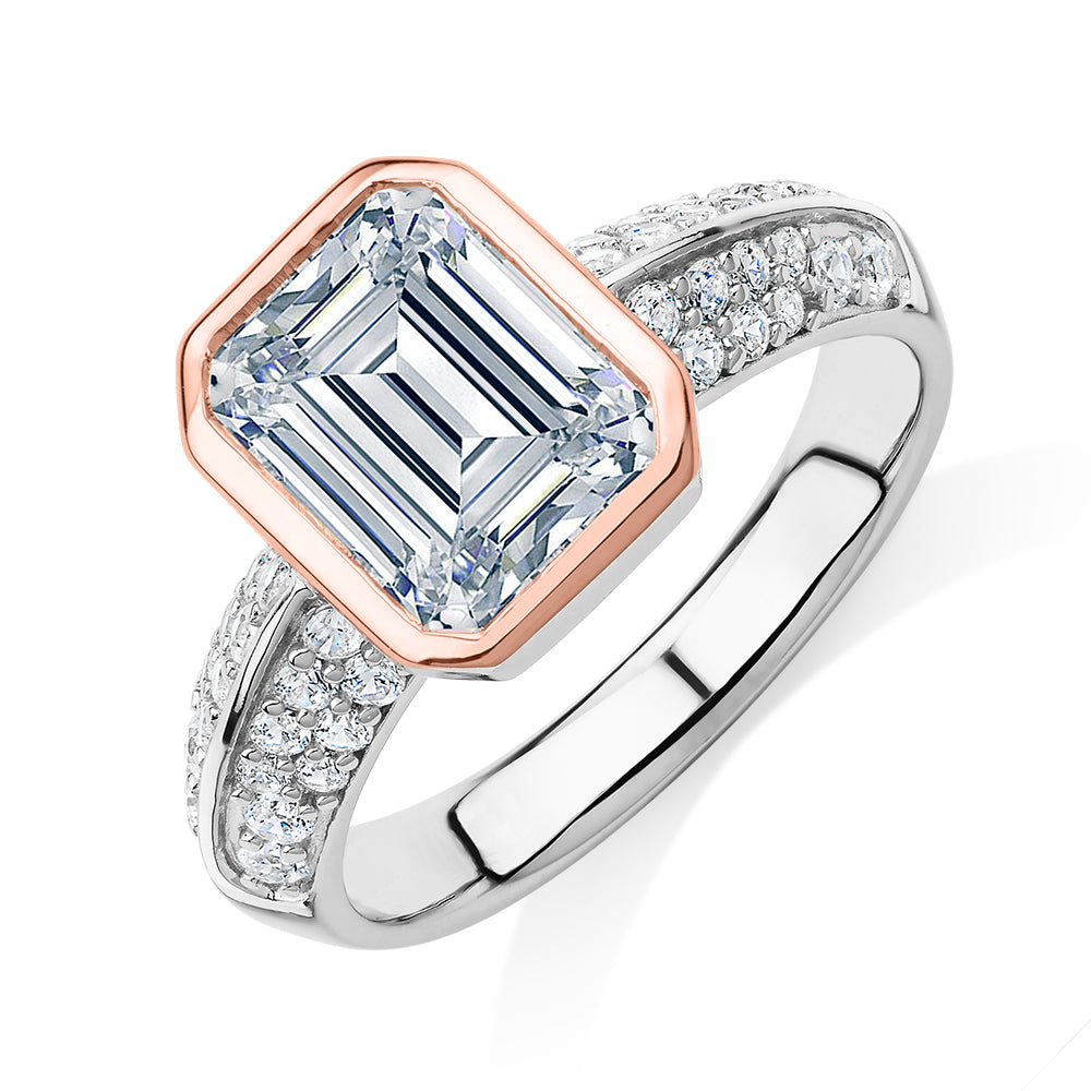 Synergy dress ring with 3 carats* of diamond simulants in 10 carat rose gold and sterling silver - Image 2