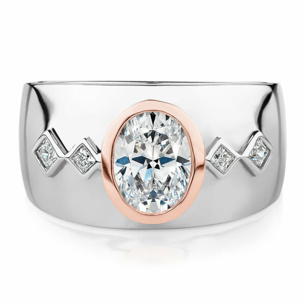 Synergy dress ring with 1.36 carats* of diamond simulants in 10 carat rose gold and sterling silver