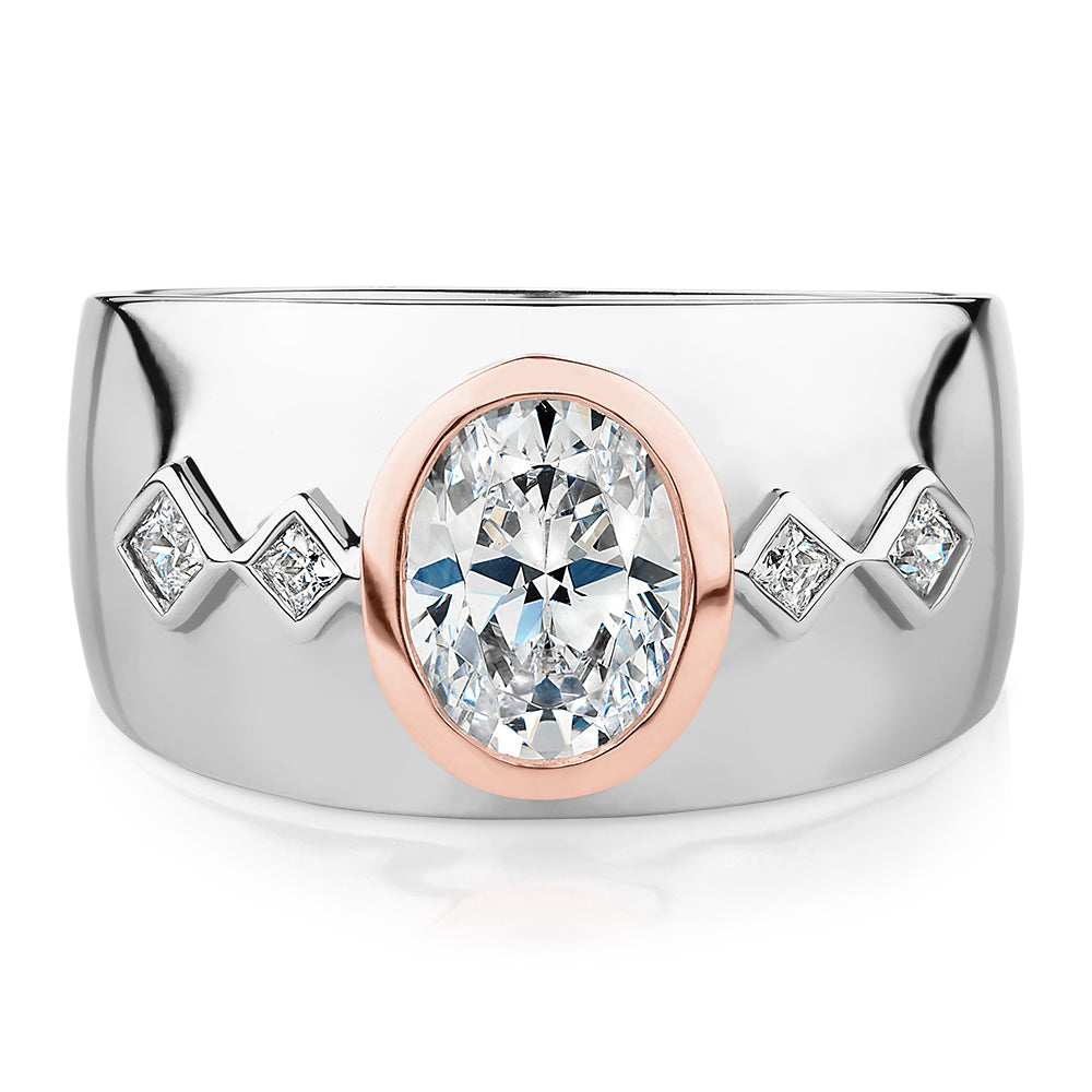 Synergy dress ring with 1.36 carats* of diamond simulants in 10 carat rose gold and sterling silver