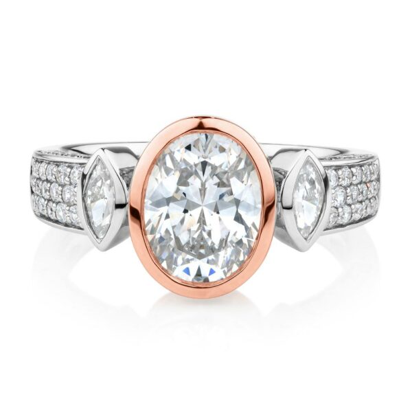 Synergy dress ring with 2.66 carats* of diamond simulants in 10 carat rose gold and sterling silver