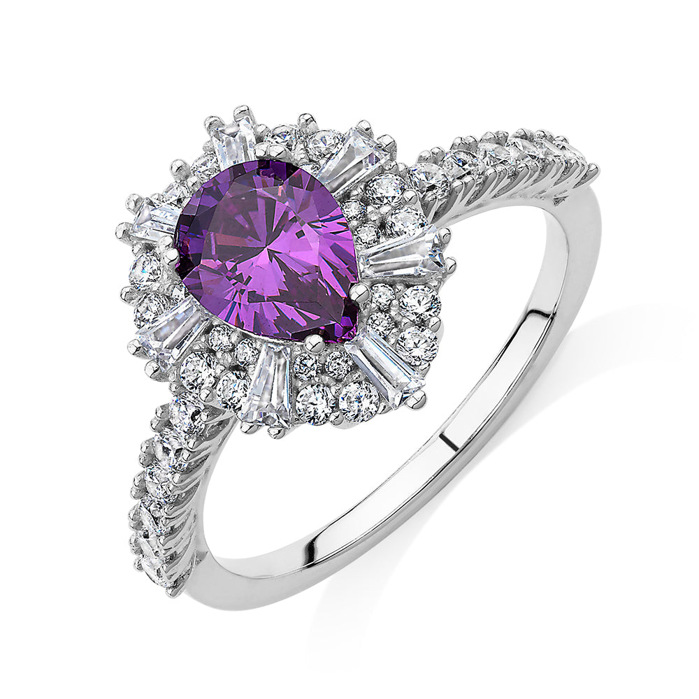 Dress ring with amethyst simulant and 0.86 carats* of diamond simulants in sterling silver - Image 2
