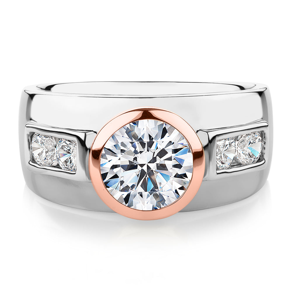 Synergy dress ring with 2.11 carats* of diamond simulants in 10 carat rose gold and sterling silver