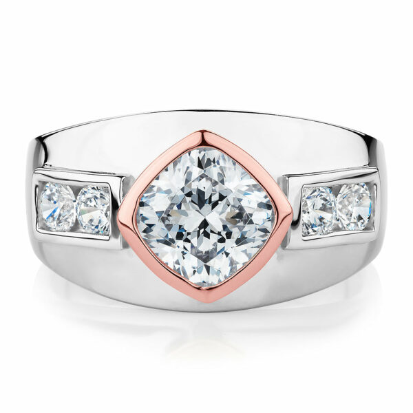 Synergy dress ring with 1.9 carats* of diamond simulants in 10 carat rose gold and sterling silver