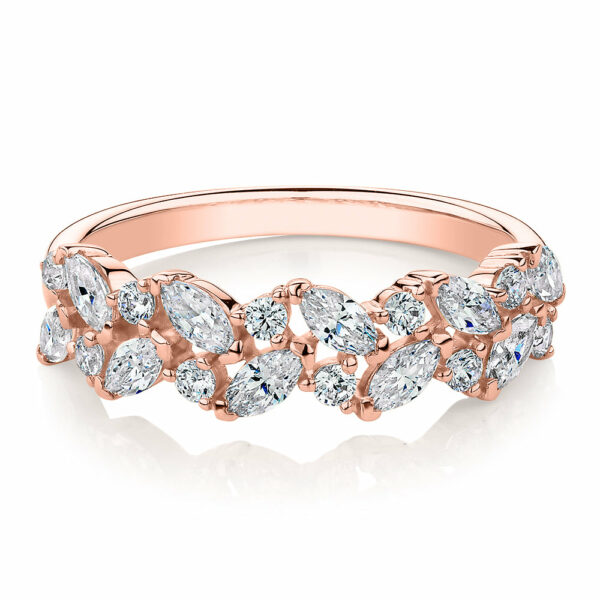 Dress ring with 1.15 carats* of diamond simulants in 10 carat rose gold