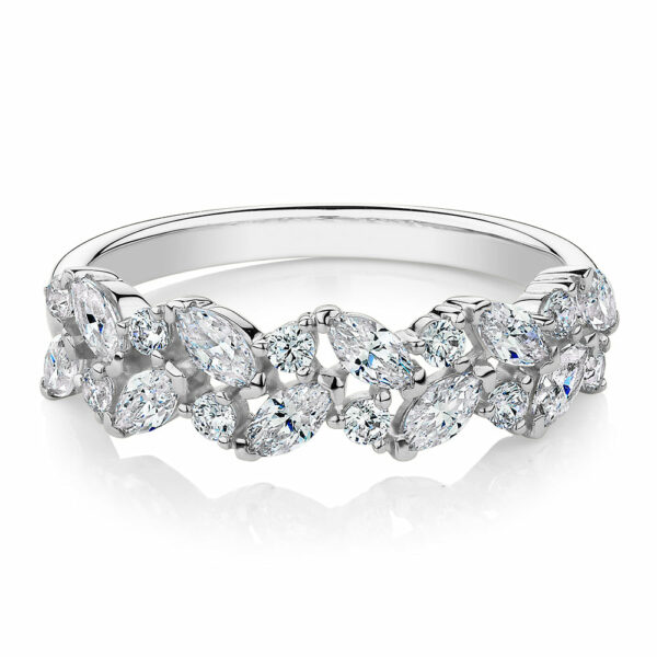 Dress ring with 1.15 carats* of diamond simulants in 10 carat white gold